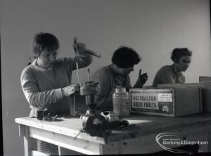 Adult Training College at Osborne Square showing three students in the metal workshop, 1965