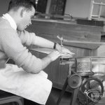 Adult Training College at Osborne Square showing a boy cutting with a treadle saw 1965