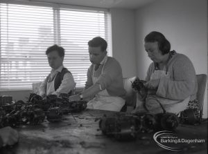 Adult Training College at Osborne Square showing three students in a metal workshop, 1965