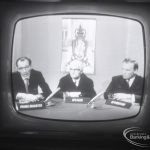 The Dagenham Parliament showing televised members speech delivered by Councillor Vic Rusha (Prime Minister), 1965
