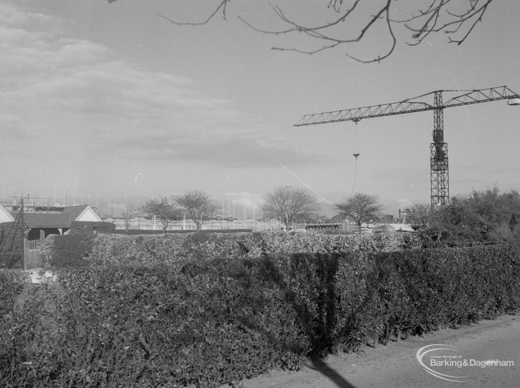 Church Elm Lane Housing development showing the principal crane from a distance, 1965