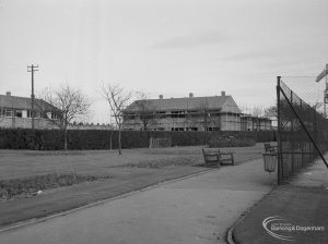 Church Elm Lane Housing development looking east on north side of tennis courts, 1965