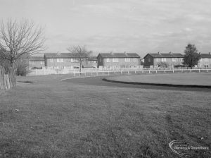 Church Elm Lane Housing development showing houses with a boardership arena to the north, 1965