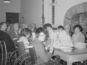 The Welfare Department Training Centre at Eastbury House showing women in a cane weaving class, 1965