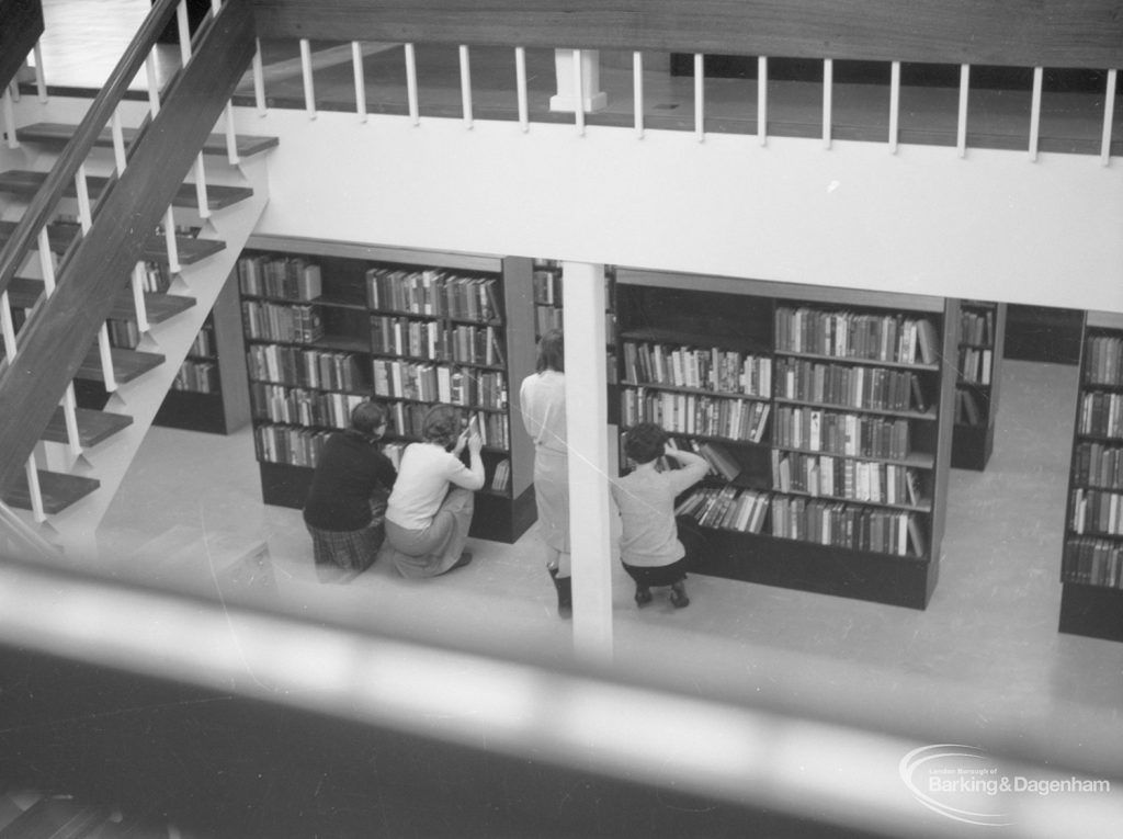 The Barking Library’s New Lending Deparment showing the view of the readers down the staris, 1965