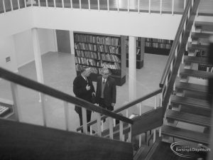 The Barking Library’s New Lending Deparment showing the view from the connecting stairs to ground floor , 1965