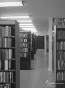 The Barking Library’s New Lending Deparment showing the book cases on the ground floor, 1965