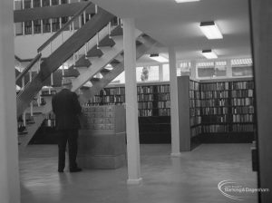 The Barking Library’s New Lending Deparment showing the book cases on the ground floor, 1965