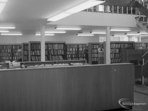 The Barking Library’s New Lending Deparment showing the book cases on the ground floor, 1965