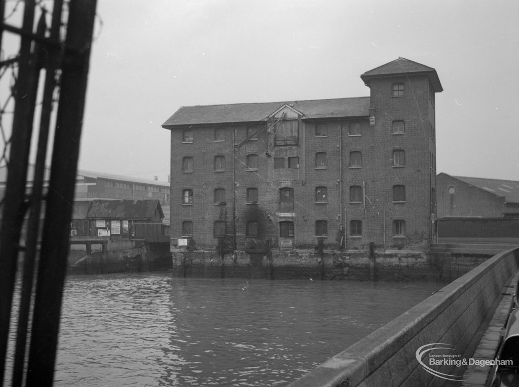 Barking Creek, showing the Granary from east end of quay, 1966