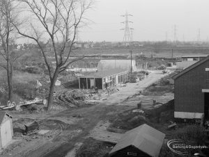 Riverside Sewage Works Reconstruction IX, showing huts from roof, 1966