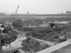 Riverside Sewage Works Reconstruction IX, showing storage tanks from roof, from south-west, 1966