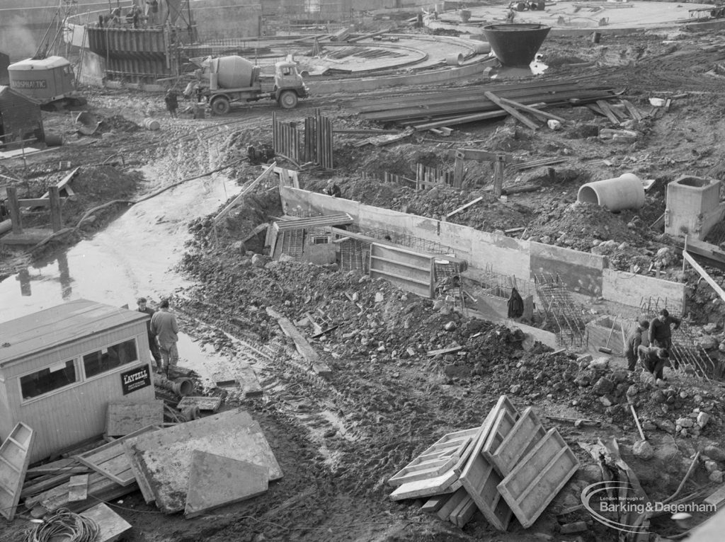 Riverside Sewage Works Reconstruction IX, showing the wall from roof, from south-west, 1966