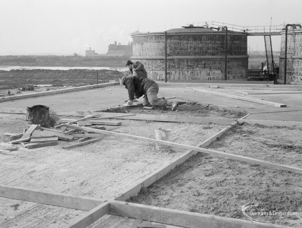 Riverside Sewage Works Reconstruction IX, showing screeding on roof, from south-west, 1966