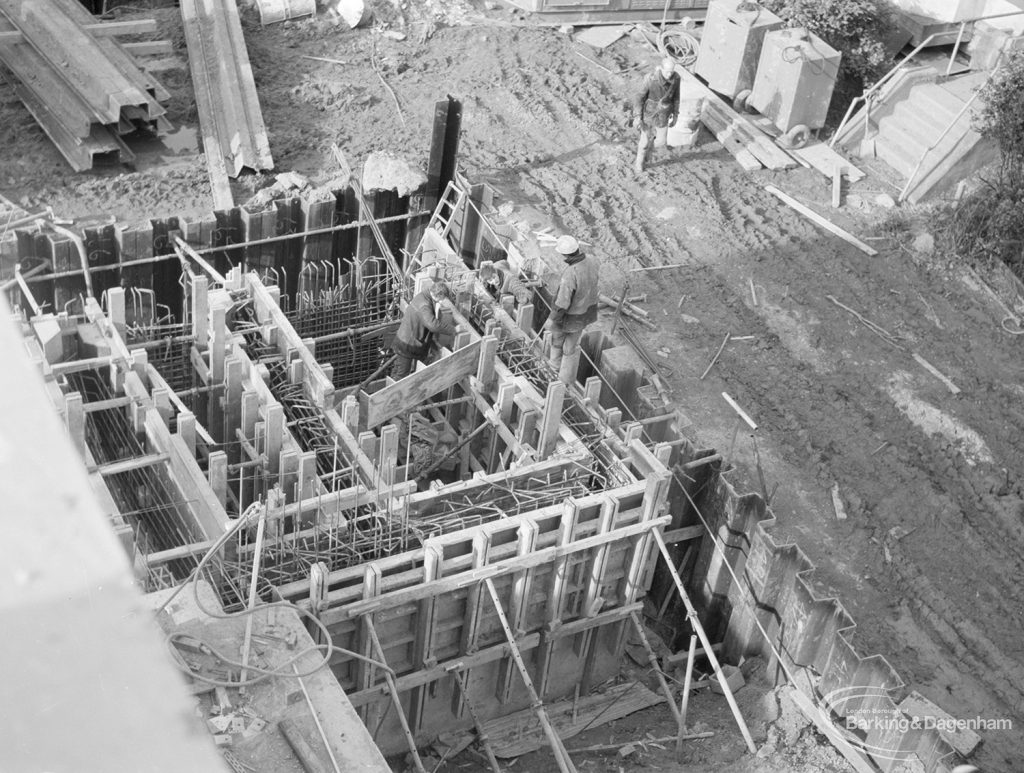 Riverside Sewage Works Reconstruction IX, showing the square tank from the roof, from north-west, 1966