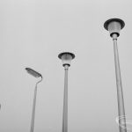 Lighting with specially erected sample lamp-posts at Barking, showing five fittings, 1966