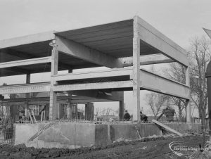 Riverside Sewage Works Reconstruction IX, showing corner view of the superstructure of Control Hall, 1966