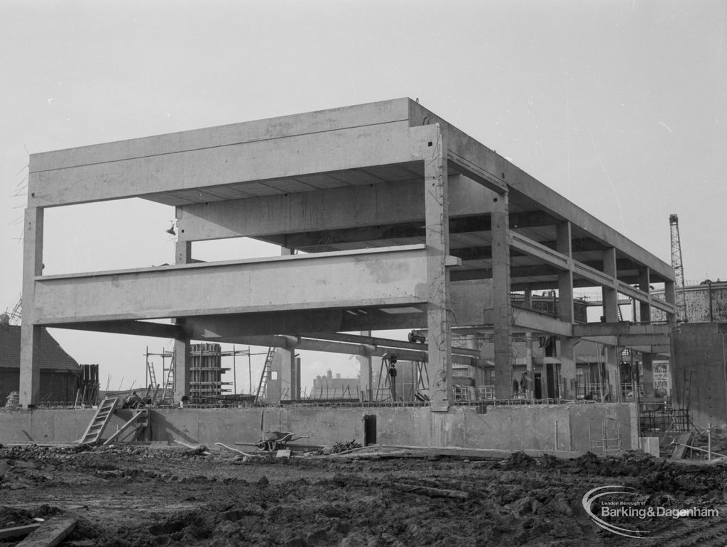 Riverside Sewage Works Reconstruction IX, showing side view of the superstructure of Control Hall, 1966