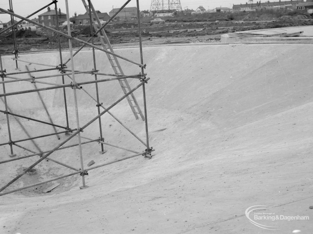 Riverside Sewage Works Reconstruction IX, showing steel tower within circular cone, 1966