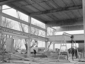 Riverside Sewage Works Reconstruction IX, showing superstructure of Control Hall and underside of roof, 1966