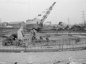 Riverside Sewage Works Reconstruction IX, showing crane and digester framework, 1966