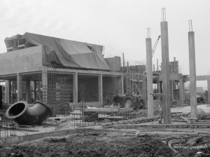 Riverside Sewage Works Reconstruction IX, showing columns and enclosed building, 1966