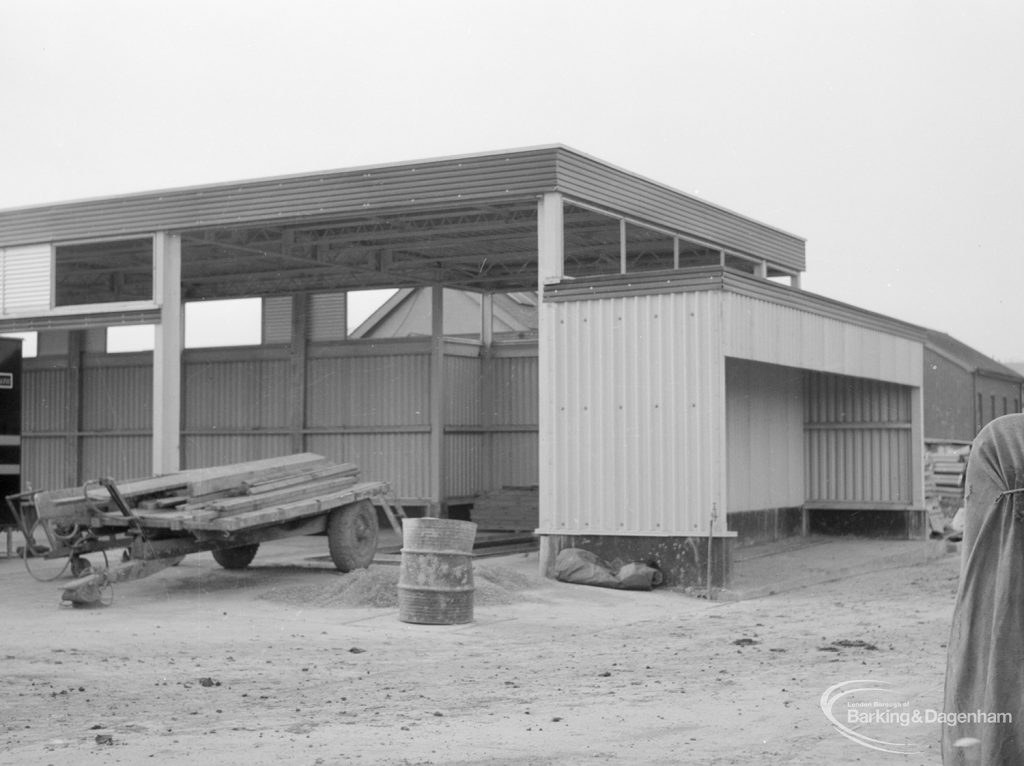 Riverside Sewage Works Reconstruction IX, showing garage from south-east, 1966