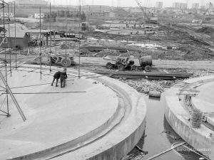 Riverside Sewage Works Reconstruction IX, showing steel scaffolding in centre of tank, 1966