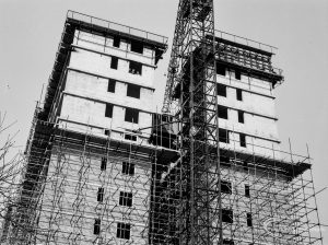 Church Elm Lane, Dagenham Housing Development II, showing the top half of the tower block, 1966