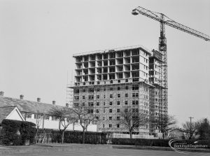 Church Elm Lane, Dagenham Housing Development II, showing the tower block and crane, 1966