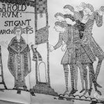 Barking Libraries exhibition at Valence House, Dagenham for National Book Week, showing copy of section of the Bayeaux Tapestry made for January 1953 Saxon Essex Exhibition, 1966