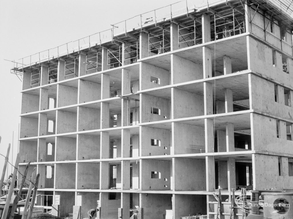 Marks Gate Tower Block under construction, showing close up view from the north-east, 1966