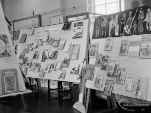 Barking Libraries exhibition at Valence House, Dagenham for National Book Week, showing the ‘Mary Poppins Presents’ stand and the history stand, 1966