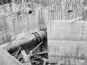 Riverside Sewage Works Reconstruction X showing concrete reinforcements to pipes, 1966