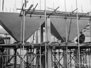 Riverside Sewage Works Reconstruction X showing the view of two hoppers, 1966