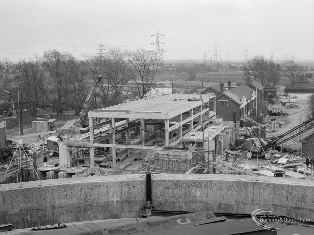 Riverside Sewage Works Reconstruction X showing a view of the control hall being roofed, 1966