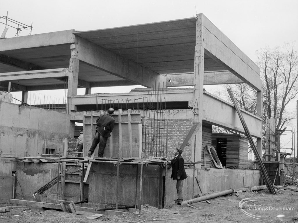 Riverside Sewage Works Reconstruction X showing a corner view of structure, 1966