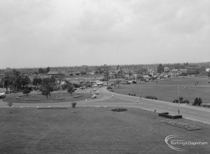Central Park showing the view from the Civic Centre, Dagenham of the park facing Rush Green, 1966