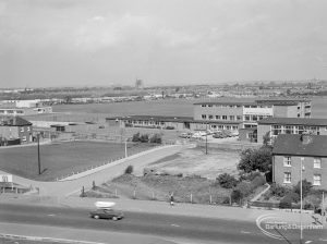 Becontree Heath showing the view from the Civic Centre, Dagenham of houses facing Rush Green, 1966