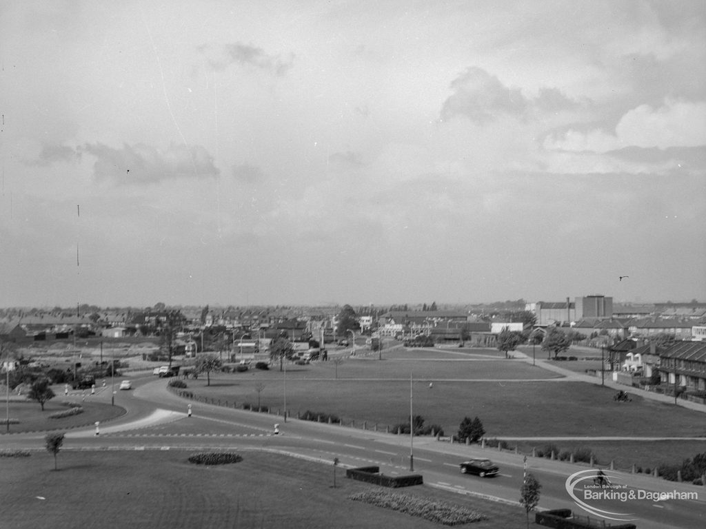 Becontree Heath showing the view from the Civic Centre, Dagenham of the western central area, 1966