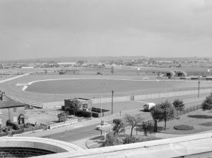 Becontree Heath showing the view from the Civic Centre, Dagenham of the balancing and boating lake, 1966