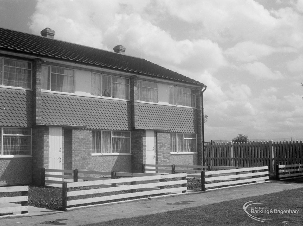 Church Elm Lane showing houses from the view of the old Dagenham tennis courts, 1966