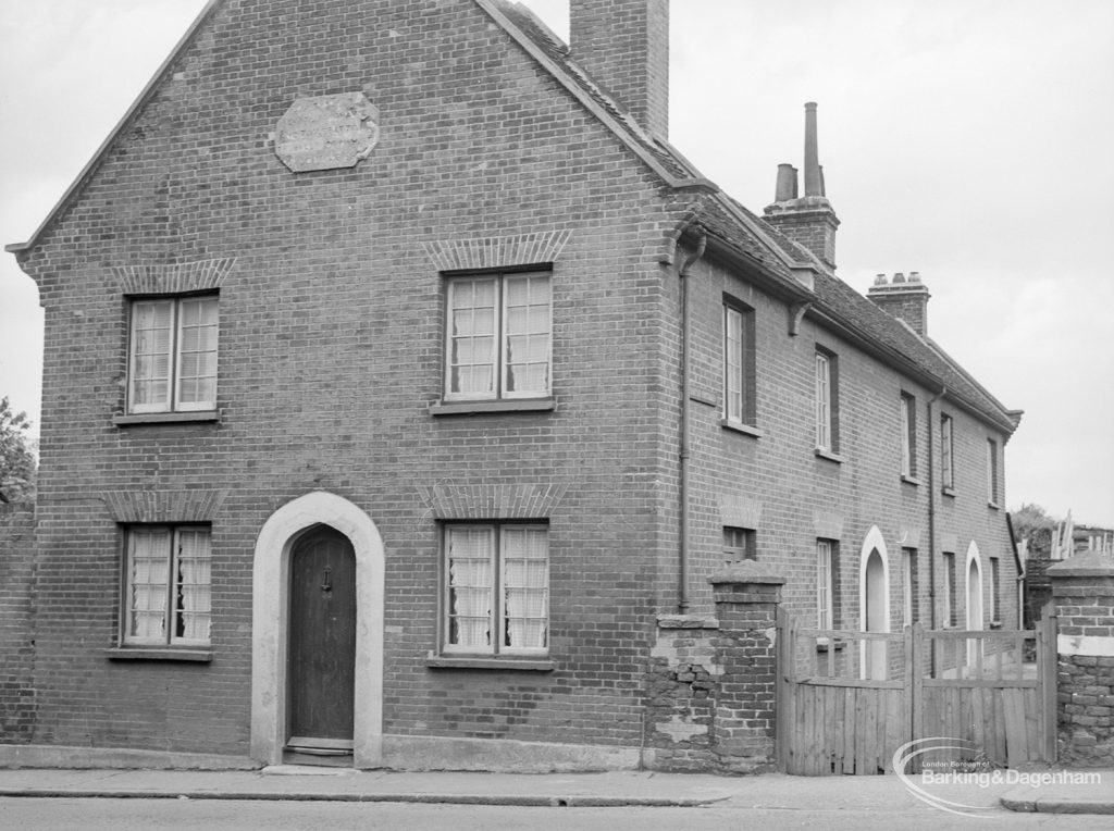 Housing in Church Elm Lane, Dagenham showing Almshouses off Crown Street, Dagenham, view of whole block from road, from south-east, 1966