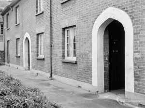 Housing in Church Elm Lane, Dagenham showing doorway and windows of Almshouses off Crown Street, Dagenham, taken from north-east, 1966