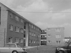 Housing in John Burns Drive, off Ripple Road, Barking, showing Green with two ranges of facing flats, 1966