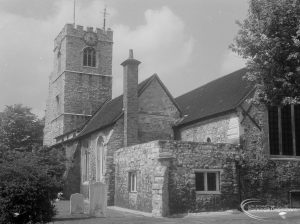 St Margaret’s Church, Barking, from north-east, with corner of Churchyard, 1966