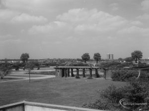Mayesbrook Park, Dagenham, showing the sunken garden and pergola from afar, 1966