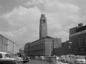 Barking Town Hall and clocktower from south-west, 1966