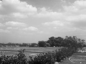 Extension at Eastbrookend Cemetery, Dagenham, showing the dividing hedge and trees on horizon, 1966