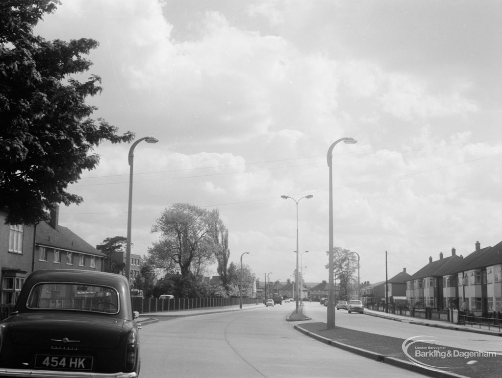 Rainham Road North, Dagenham, showing area above Wantz Library and Woodlands, 1966
